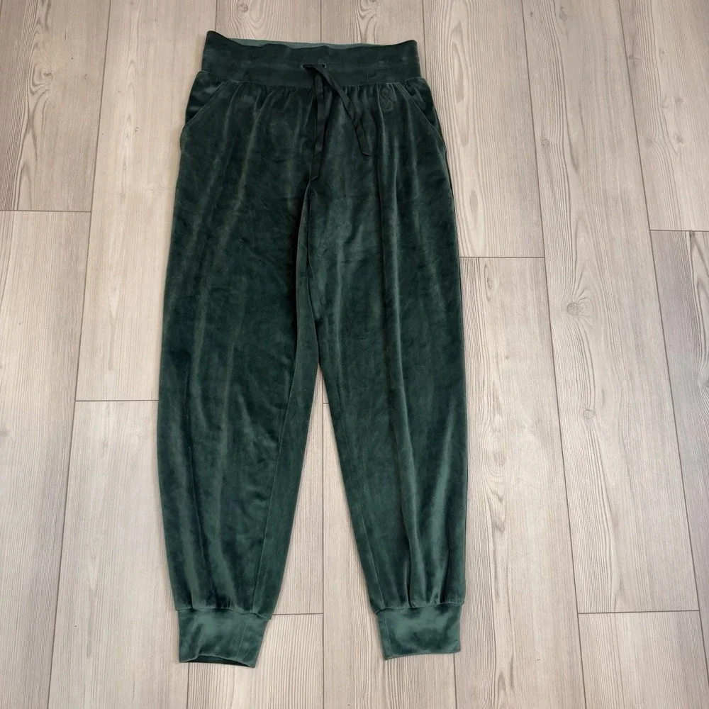 Victorias Secret Medium Pants Velour Jogger Elastic Waist Pull on Deep Green - Picture 3 of 11